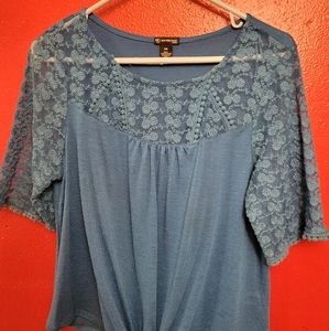 Women's New Direction PM Blue with Lace Yoke & Sleeves Pullover Blouse